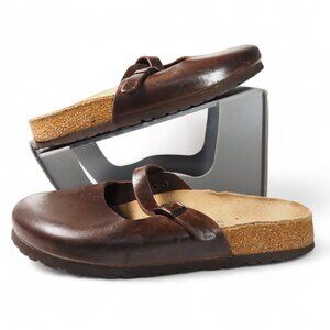Brown Leather Women's Clogs